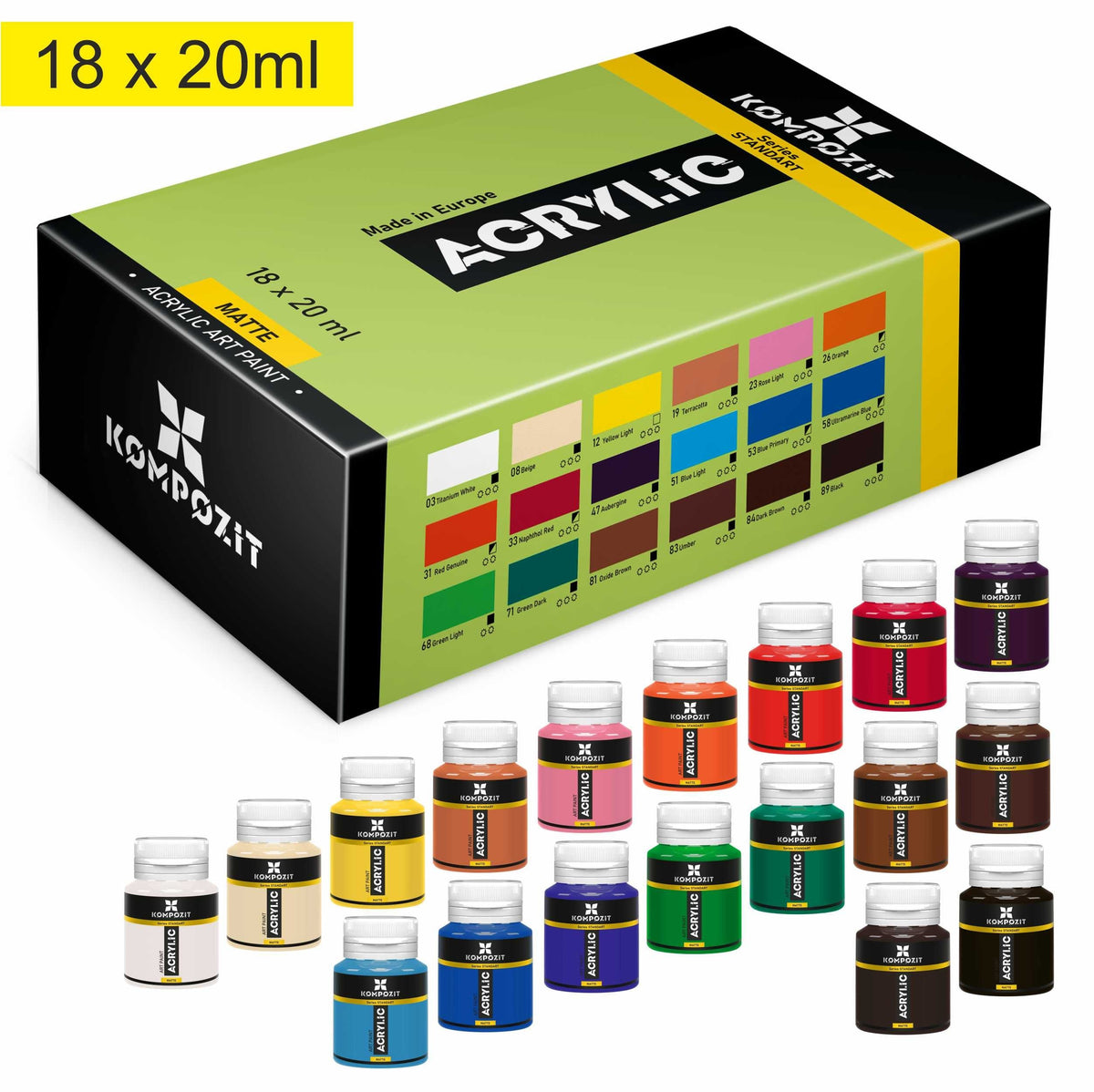 Sada 18 akrylových barev Kompozit STANDART 18 x 20 ml