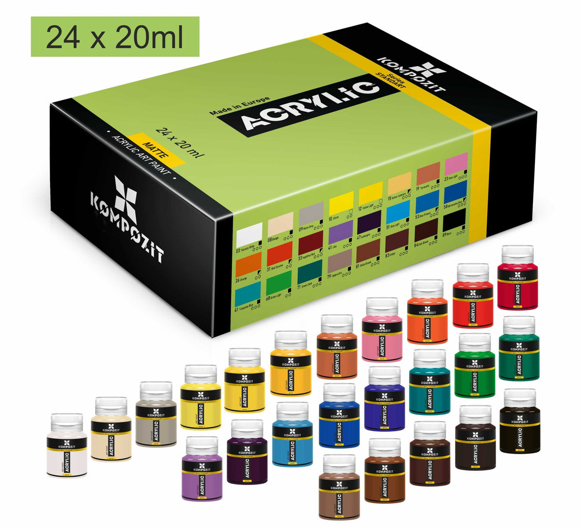 Sada 24 akrylových barev Kompozit STANDART 24 x 20 ml