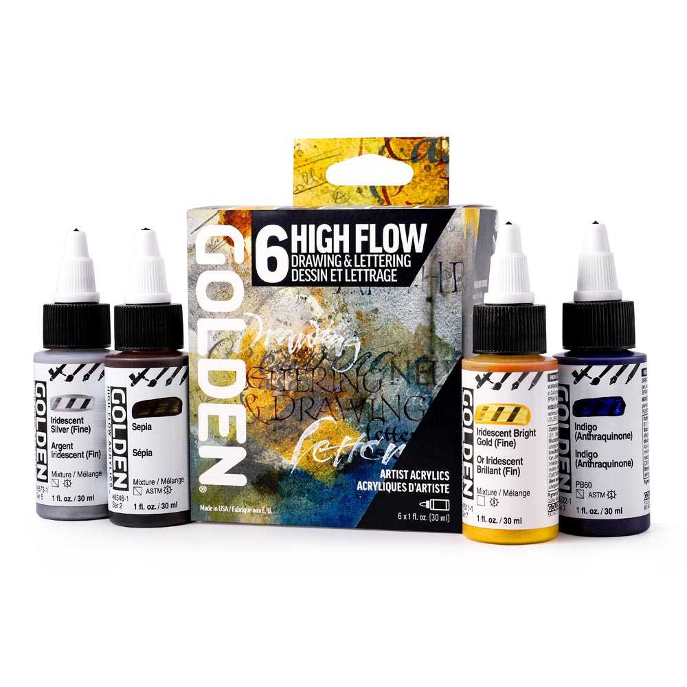 Sada akrylových barev Golden High Flow Drawing & Lettering 6 x 30 ml