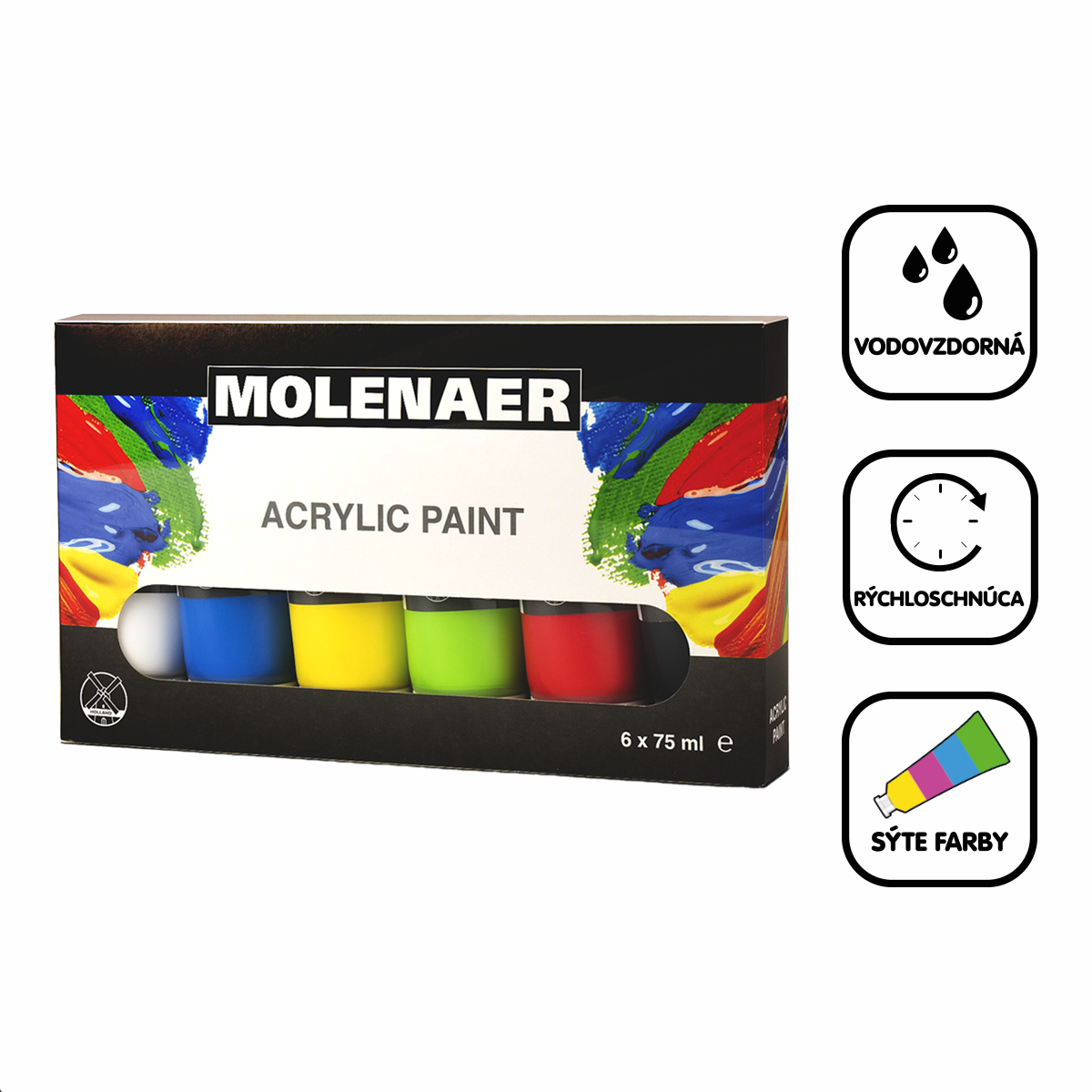 Sada akrylových barev Molenaer 6 x 75 ml - mix barev