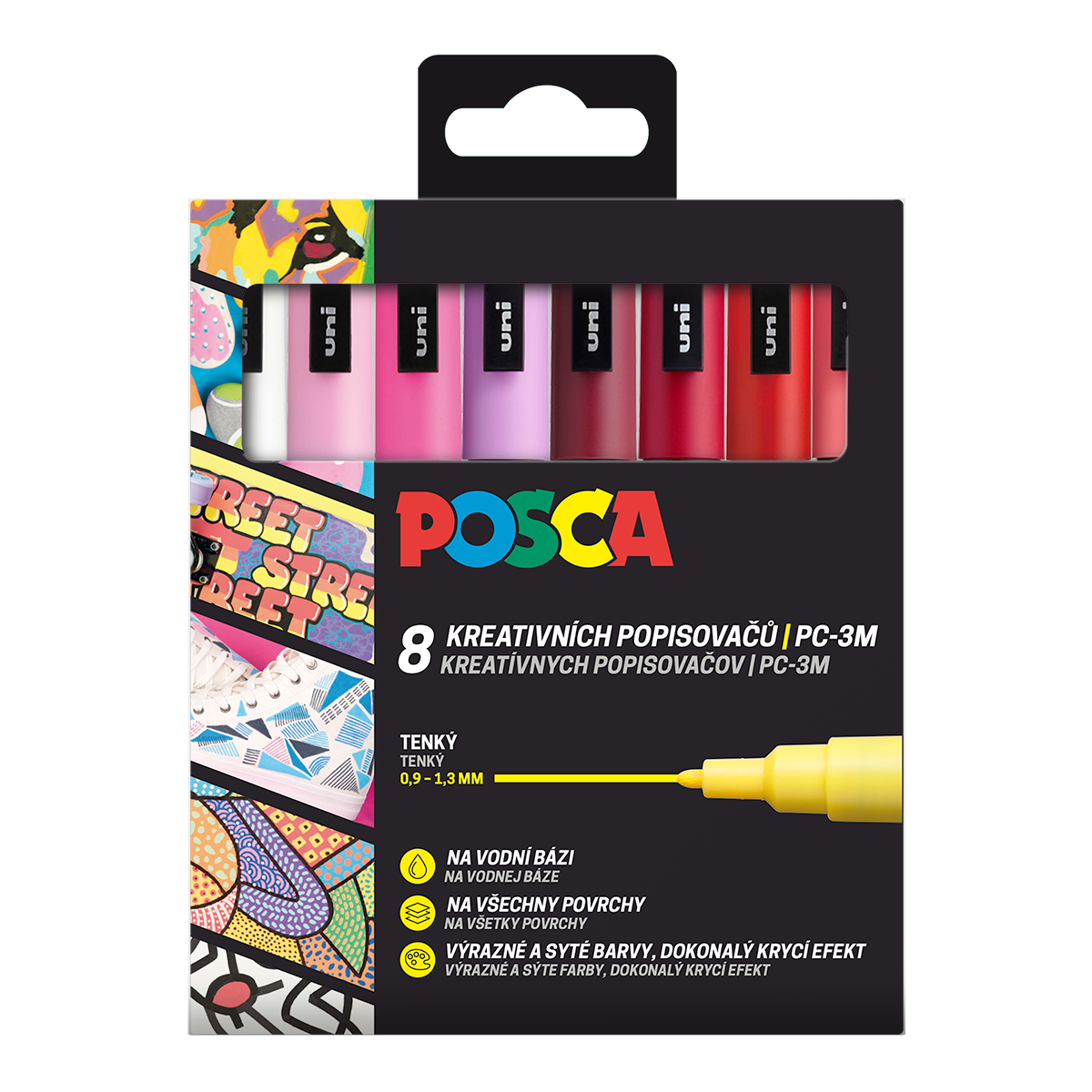 Sada popisovačů Posca PC-3M LOVE, 0,9 - 1,3 mm - mix teplých tónů (8 ks)