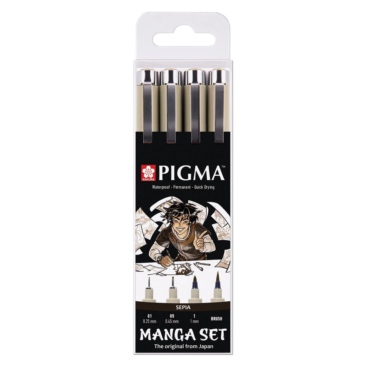 Sada technických per Sakura Pigma Micron Manga Sepia - 4 ks