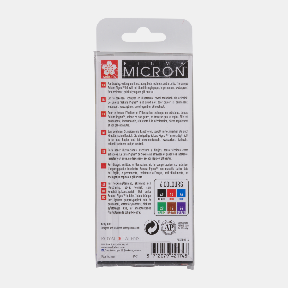 Sakura Pigma Micron 01 technická pera 0,25 mm sada 6 barev