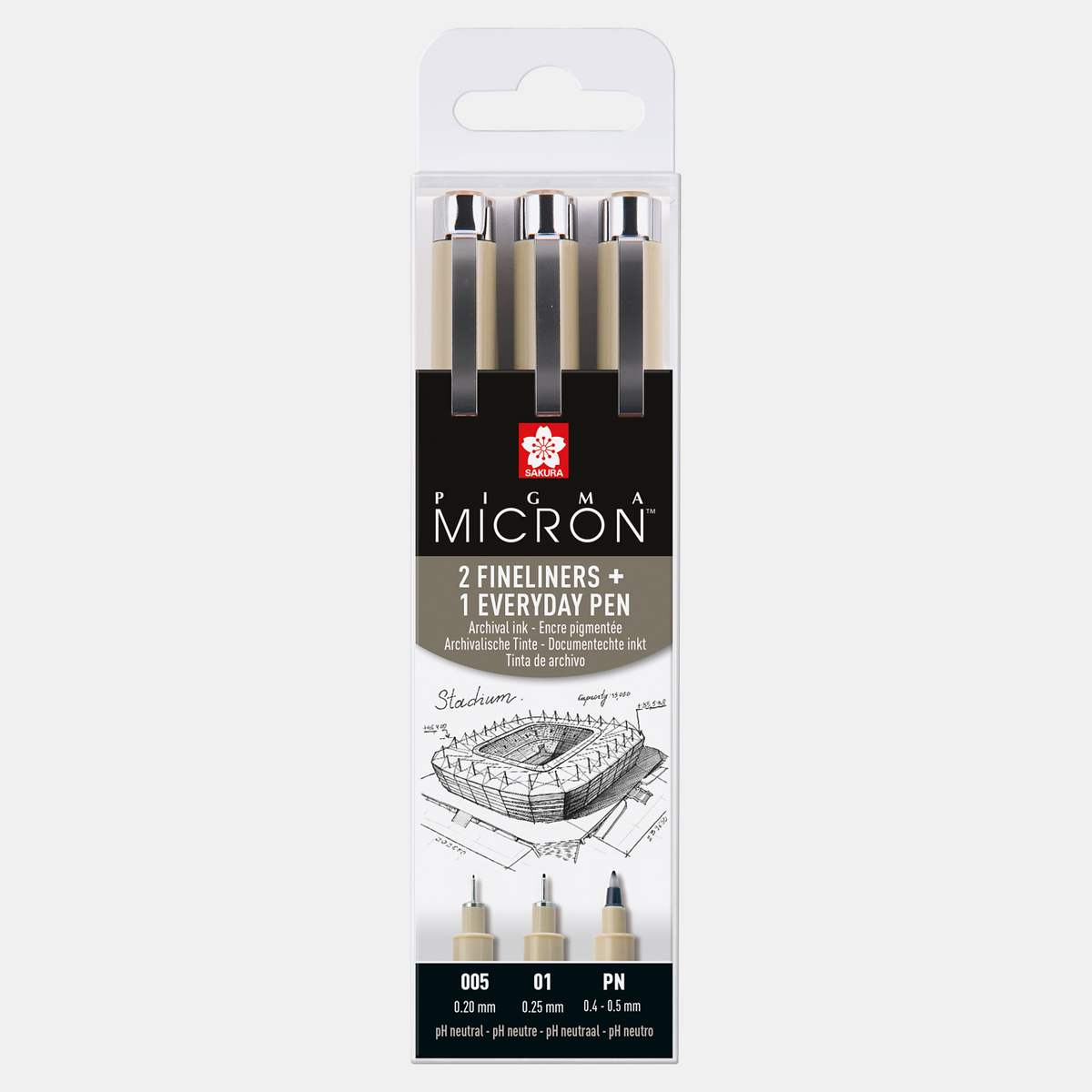 Sada technických per SAKURA Pigma Micron Architektura 3 ks - 005, 01, PN Black