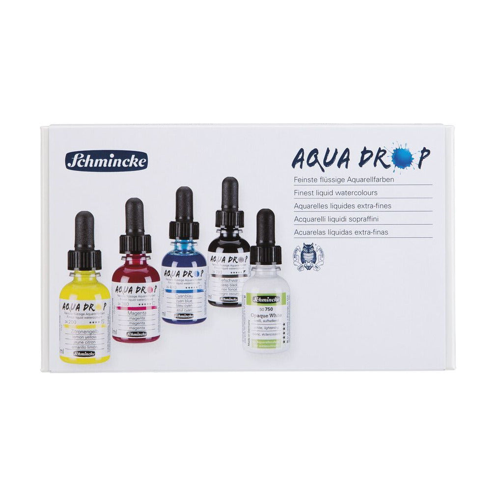 Schmincke AQUA DROP sada v kartonovém obalu, 5 x 30 ml (primární barvy) + krycí bílá