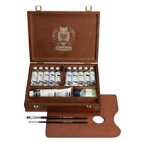 Schmincke PRIMAcryl dřevěný box s akrylovými barvami 10 x 35 ml + bílá 150 ml a štětce