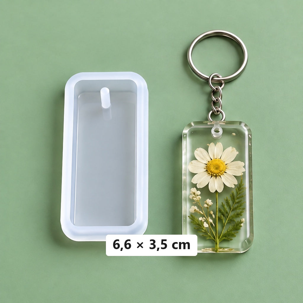 obdélníková forma 6,6 × 3,5 cm + 3 klíčenkové kroužky