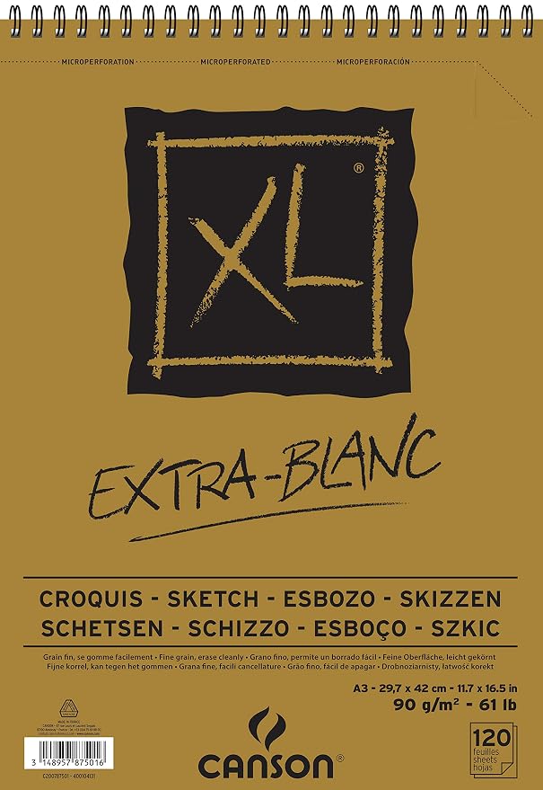 Skicák CANSON XL Extra Blanc 90 g/m² 120 listů A3 s kroužkovou vazbou nahoře