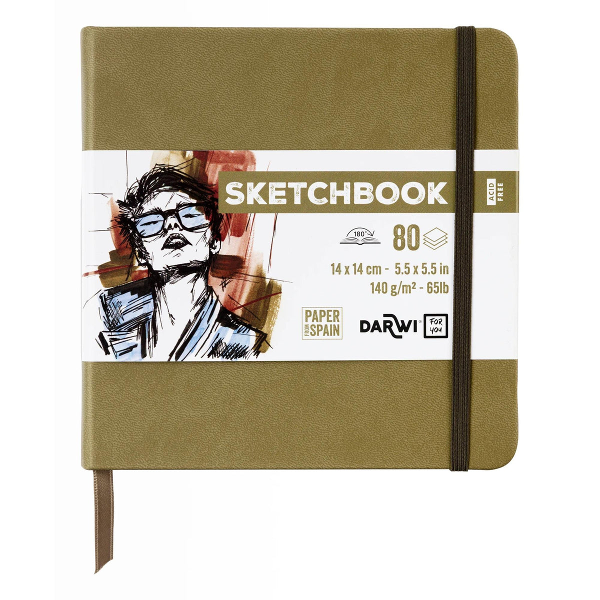 Skicovací blok DARWI Khaki 14 x 14 cm, 140 g, 80 listů