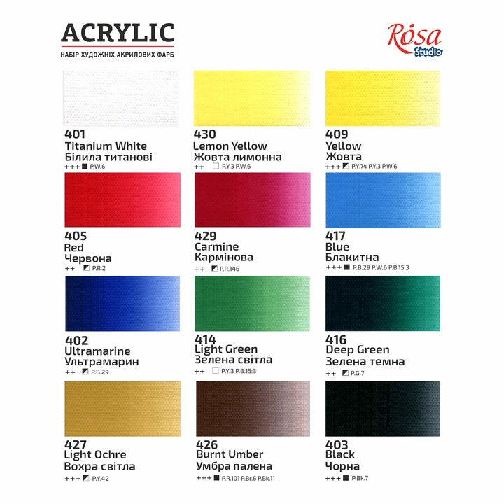 Súprava akrylových farieb ROSA STUDIO | 12x20 ml