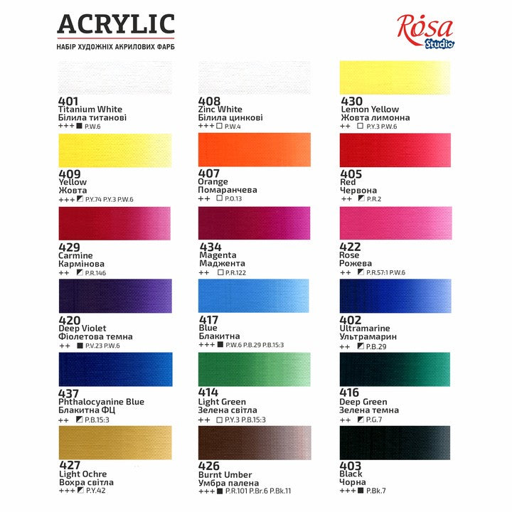 Súprava akrylových farieb ROSA STUDIO | 18x20 ml