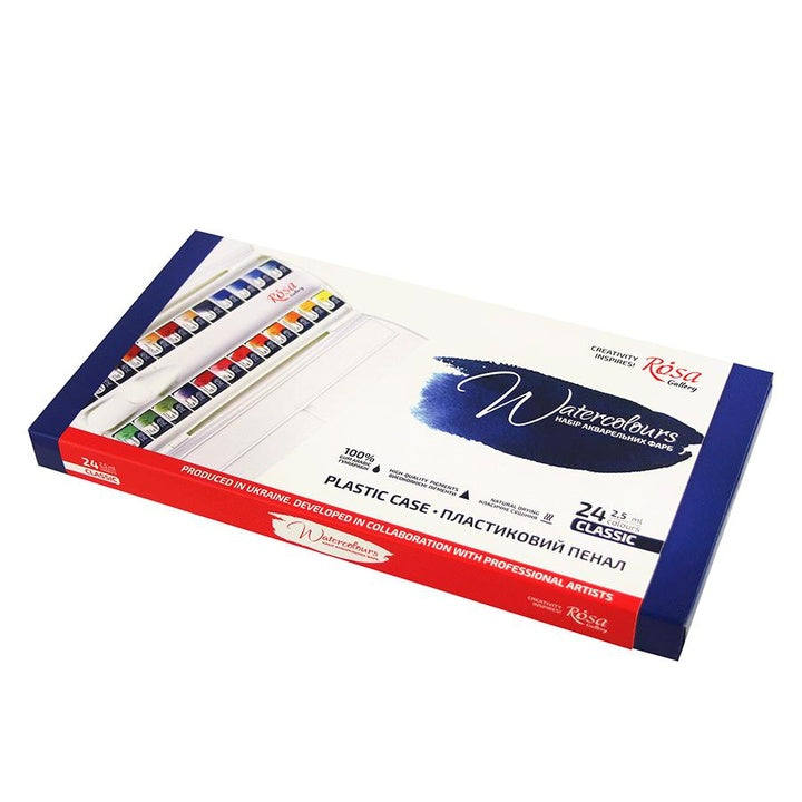Sada akvarelových farieb "Classic" ROSA Gallery, plastový kufrík, 24 farieb, plné panvice