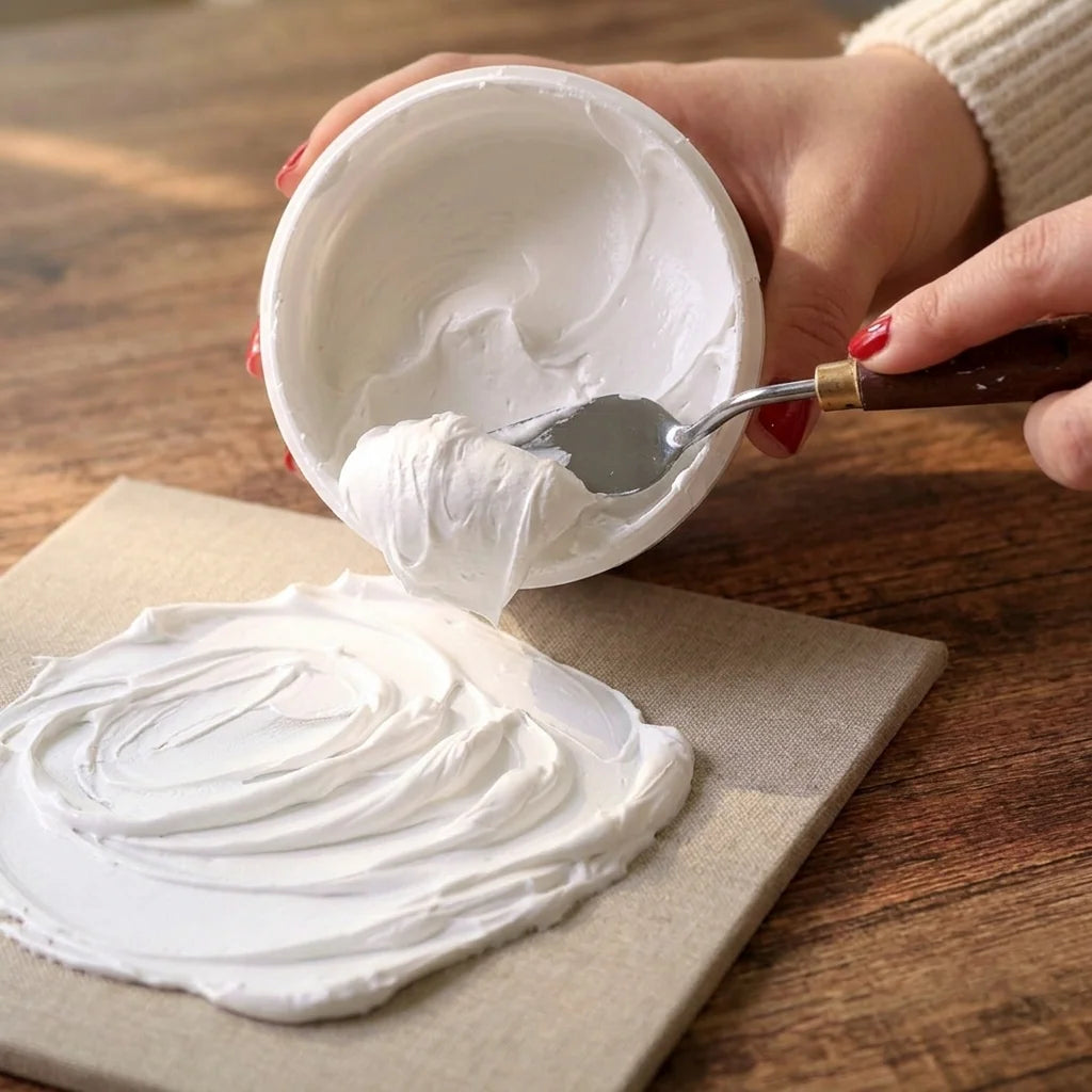 Aplikace pasty Butter špachtlí na plátno