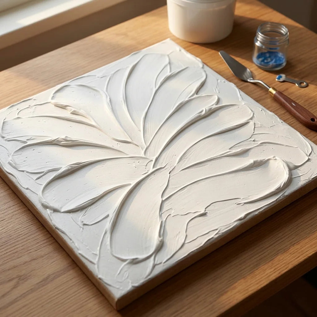 Strukturální podklad pro akryl z pasty Butter — bílé tahy špachtlí
